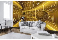 Флизелиновые фотообои 3д круги 312x219 см Модерный туннель в желтом цвете с шарами (10081VEXXL) +клей