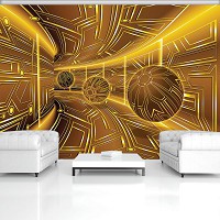 Флизелиновые фотообои с геометрическим рисунком 3D Туннель Желтый коридор с шарами (10081V)+клей