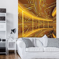 Флизелиновые фотообои абстракция 184x254 см Желтый коридор 3д Геометрический туннель (10082V4A)+клей
