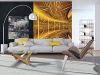 Флизелиновые фотообои абстракция на стену 206x275 см Желтый коридор 3д Геометрический туннель (10082VEA)+клей