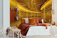 Флизелиновые 3д фотообои абстракция в интерьере 416x254 см Модерный туннель в желтом цвете (10082VEXXXL) +клей