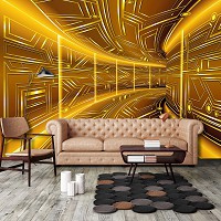 Современные 3d флизелиновые фотообои Желтый коридор Геометрический туннель (10082V)+клей
