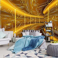 Абстрактные флизелиновые фотообои 254x184 см Желтый коридор 3д Геометрический туннель (10082V4)+клей