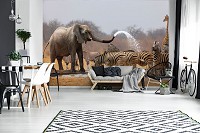 Флизелиновые фотообои на всю стену 254x184 см Сафари - Африканские животные на водопое (10093V4)+клей