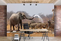 Флизелиновые фотообои на кухню 368x254 см Сафари - Африканские животные на водопое (10093V8)+клей