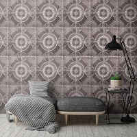 Флизелиновые фотообои в зал 368x254 см Мозаика на плитке с узорами в сером цвете (10100V8) +клей