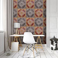 Флізелінові фотошпалери геометрія орнаменти 184x254 см Сіра та червона мозаїка під плитку (10101V4A)+клей - вид 1 мініатюра