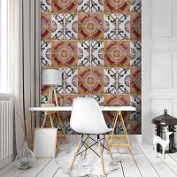 Красивые флизелиновые фотообои абстракция орнамент 206x275 см Белая и красная мозаика под плитку (10102VEA)+клей
