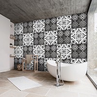 Абстракция флизелиновые фотообои 416x254 см Мозаика в черно-белом цвете на плитке (10104VEXXXL) +клей