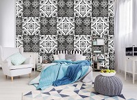 Флизелиновые повторяющийся узор на фото обоях 416x290 см Мозаика в черно-белом цвете на плитке (10104VEXXXXL) +клей