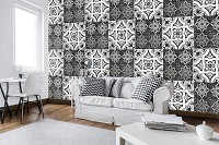 Флизелиновые фотообои абстракция 368x280 см Мозаика в черно-белом цвете на плитке (10104V10) +клей