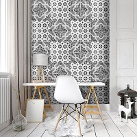 Искусство флизелиновые фотообои 206x275 см Серая и белая мозаика под плитку Геометрический орнамент (10105VEA)+клей