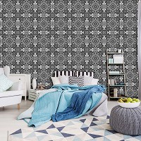 Флизелиновые фотообои под плитку на кухню 416x254 см Мозаика в черно-сером цвете с узорами (10107VEXXXL) +клей