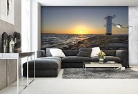 Флизелиновые 3д фотообои лето пейзаж 312x219 см Ландшафт Природа Ветряная Мельница Море Солнце (10110VEXXL)+клей