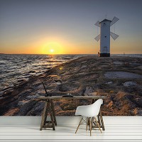 Флизелиновые 3д фотообои природа пейзаж 254x184 см Ландшафт Ветряная Мельница Море Солнце (10110V4)+клей - вид 8 миниатюра
