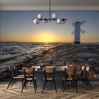 Флизелиновые 3д фотообои природа пейзаж 254x184 см Ландшафт Ветряная Мельница Море Солнце (10110V4)+клей - вид 9 миниатюра