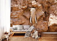 Флизелиновые 3д фотообои горы животные 368x254 см Слон высеченный в скалах под солнцем (10114V8) +клей