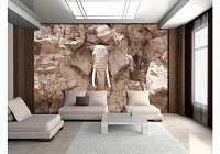 Светло-коричневые 3д флизелиновые фотообои с животным принтом Слон Скала Африка (10115V)+клей