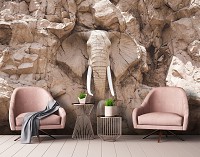 Светло-коричневые 3д флизелиновые фотообои для стен 254x184 см Животные Слон Скала Африка (10115V4)+клей