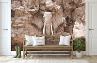 Світло-коричневі 3д флізелінові фотошпалери для стін 254x184 см Тварини Слон Скеля Африка (10115V4)+клей - вид 6 мініатюра