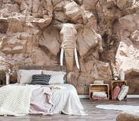 Флизелиновые 3д фотообои фото животные 368x280 см Слон высеченный в скалах в сумерках (10115V10) +клей