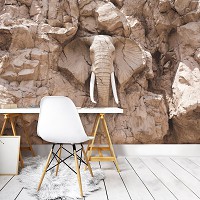 Флизелиновые 3д фотообои на стену горы животные 368x254 см Слон высеченный в скалах в сумерках (10115V8) +клей