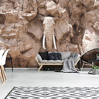 Флизелиновые 3д фотообои с животными 312x219 см Слон высеченный в скалах в сумерках (10115VEXXL) +клей