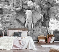 Флизелиновые фотообои 3д животные 460x300 см Серый скальный слон в черно-белом цвете (10116V12) +клей