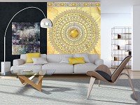 Флизелиновые фотообои абстракция 184x254 см Желтая мандала Индийский орнамент (10117V4A)+клей