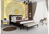 Флізелінові фотошпалери абстракція Жовта мандала Індійський орнамент (10117V)+клей