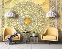 Флизелиновые фотообои 254x184 см Желтая мандала Индийский орнамент (10117V4)+клей