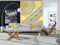 Абстракция флизелиновые фотообои на стену 184x254 см Желтые мандалы Этнический орнамент (10118V4A)+клей