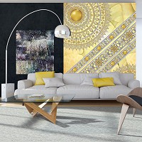 Флизелиновые фотообои абстракция на стену 206x275 см Желтые мандалы Этнический орнамент (10118VEA)+клей