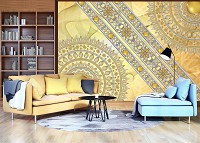 Флизелиновые фотообои 416x290 см Мандала в золоте в узорах и линиях (10118VEXXXXL) +клей