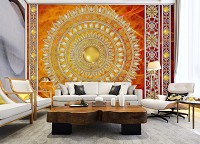 Флизелиновые фотообои геометрический узор восточный стиль 416x254 см Золотая мандала в красном (10119VEXXXL) +клей