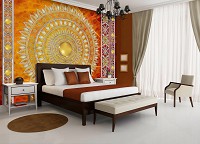 Флизелиновые фотообои искусство восточный стиль 416x290 см Золотая мандала в красном с узорами (10119VEXXXXL) +клей