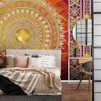Флизелиновые фотообои в восточном стиле 368x280 см Золотая мандала в красном с узорами (10119V10) +клей