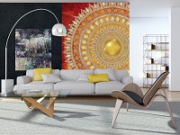 Абстрактные флизелиновые фотообои 184x254 см мандала с золотым и красным орнаментом (10120V4A)+клей