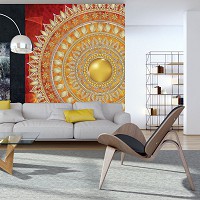 Флизелиновые фотообои 206x275 см мандала с золотым и красным орнаментом (10120VEA)+клей