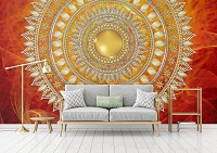 Флизелиновые фотообои абстракция на стену восточный стиль 368x254 см Мандала в красном с узорами (10120V8) +клей