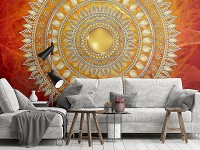 Абстрактні флізелінові фотошпалери східний стиль 312x219 см Мандала в червоному з візерунками (10120VEXXL) +клей