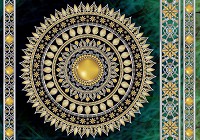 Флизелиновые фотообои в интерьере спальни восточный стиль 312x219 см Золотая мандала в изумруде с узорами (10121VEXXL) +клей - вид 1 миниатюра