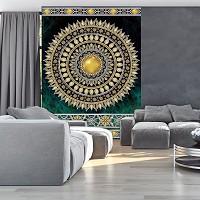 Флизелиновые фотообои геометрический узор 206x275 см мандала с золотым и зеленым орнаментом (10121VEA)+клей