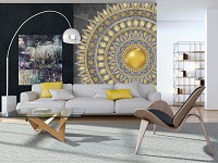 Флизелиновые фотообои 184x254 см Мандала с золотым и серым индийским орнаментом (10122V4A)+клей