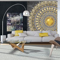 Флизелиновые фотообои искусство 206x275 см Мандала с золотым и серым индийским орнаментом (10122VEA)+клей