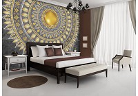 Флізелінові фотошпалери абстракції Мандала із золотим та сірим індійським орнаментом (10122V)+клей