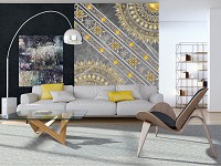 Фото флизелиновые фотообои 184x254 см Мандалы с серым и золотым индийским орнаментом (10123V4A)+клей