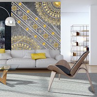 Флизелиновые фотообои абстракция 206x275 см Мандалы с серым и золотым индийским орнаментом (10123VEA)+клей