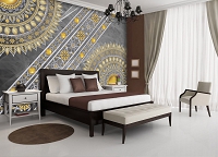 Флизелиновые фотообои абстракция на стену 254x184 см Мандалы с серым и золотым индийским орнаментом (10123V4)+клей