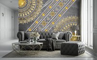 Флизелиновые фотообои в интерьере восточный стиль 520x318 см Золотая мандала на сером фоне с узорами (10123VEXXXXXL) +клей